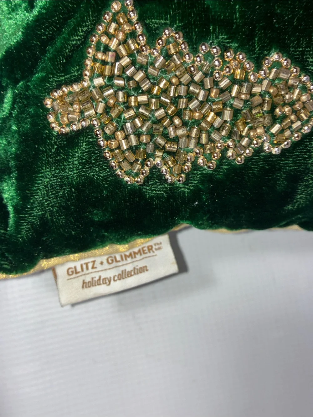Holiday Velvet Green Decorative Throw Pillow Set with Gold Embellishments